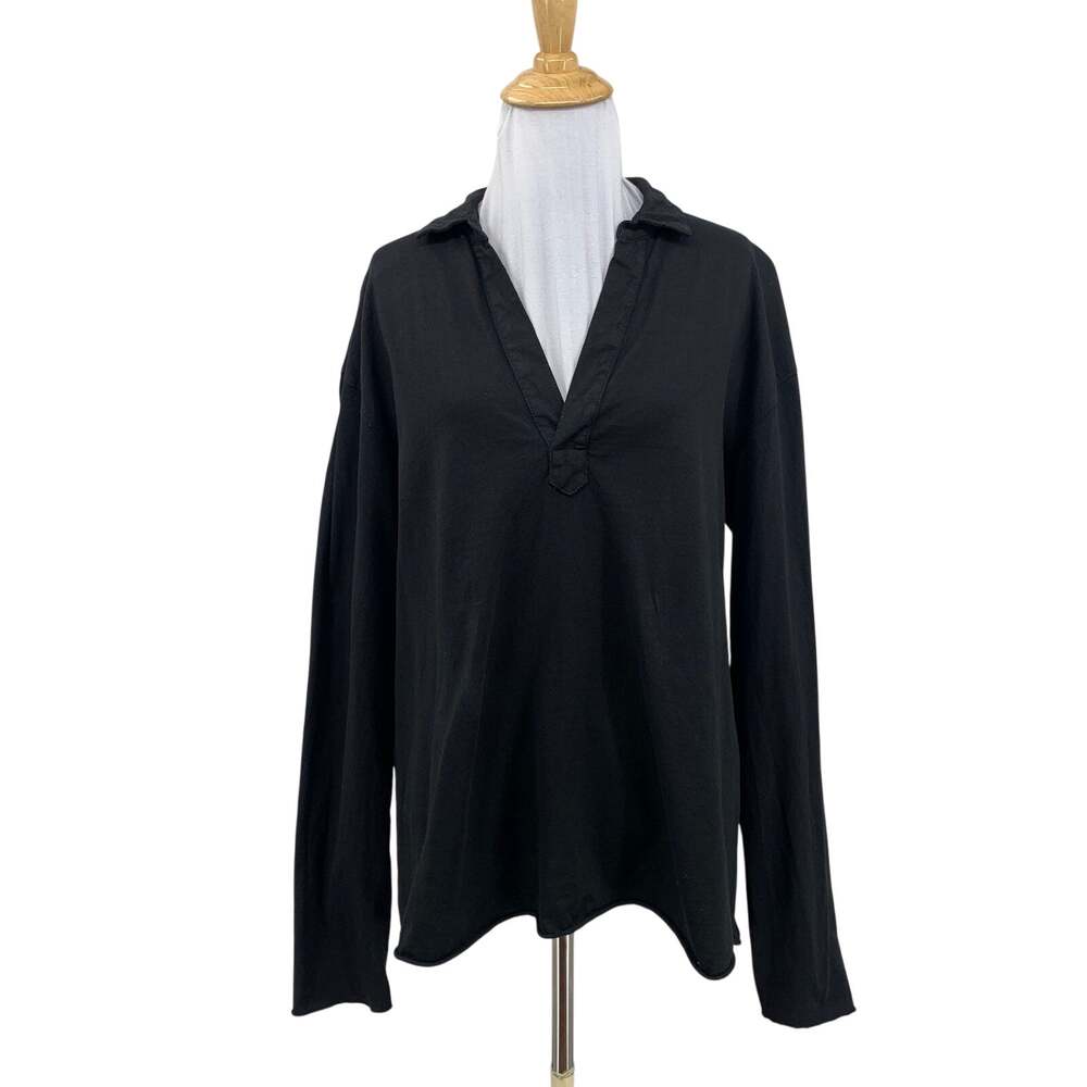 Frank & Eileen Shirt Womens L Large Black Patrick Popover Henley Cotton Casual